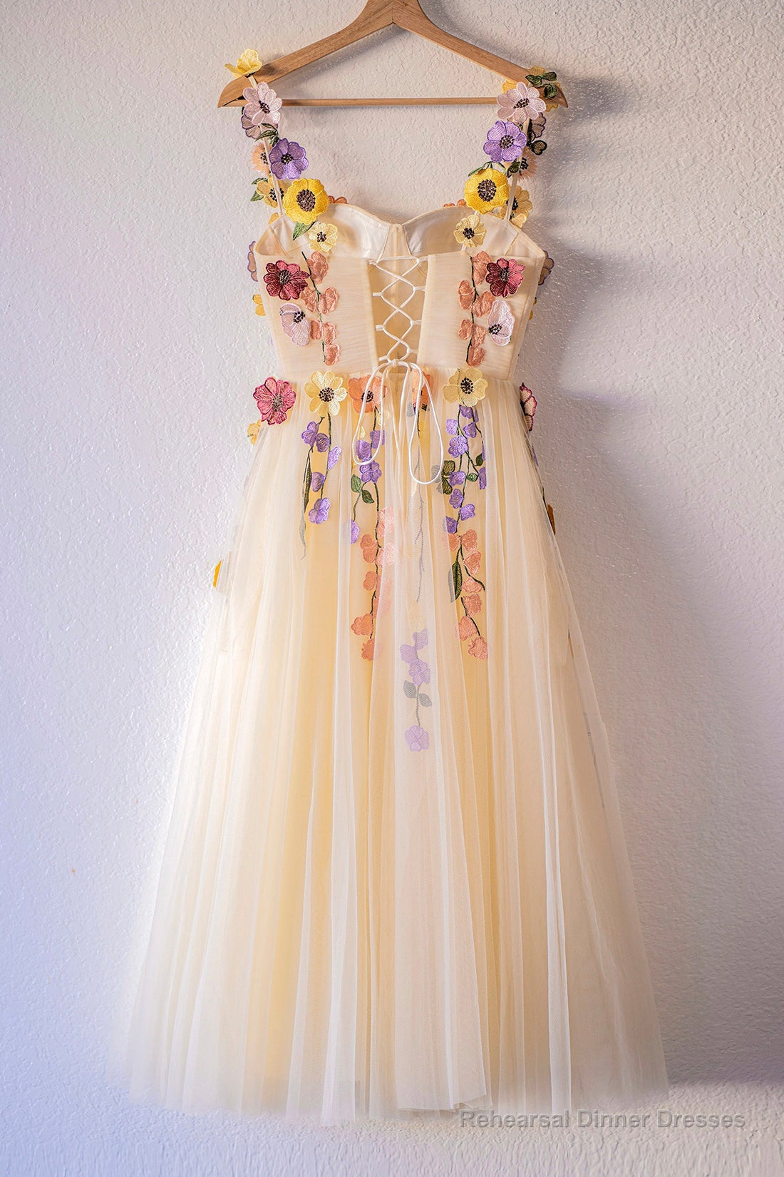 Champagne Corset Floral Tulle Short Prom Dress, Cute Champagne Homecoming Dress Main image