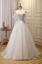 Champagne Floor Length Lace Long Evening Prom Dress, Off the Shoulder Evening Dress