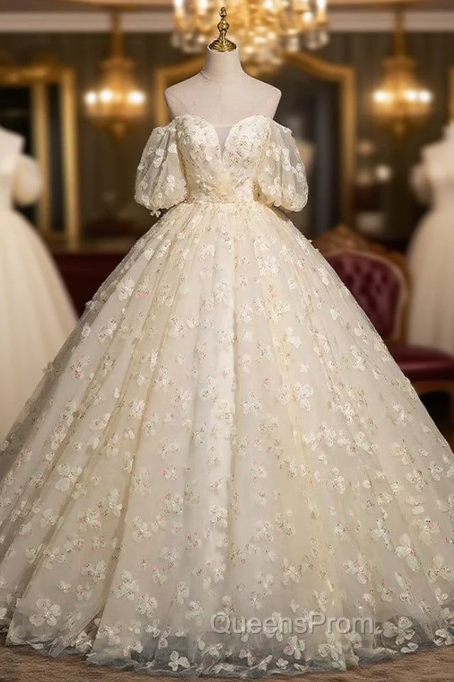 Champagne Flower Short Sleeve Quinceanera Dress