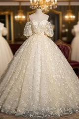 Champagne Flower Short Sleeve Quinceanera Dress