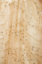 Champagne Gold Off-the-Shoulder Tulle Ball Gown Sequins Princess Prom Dresses for Girls