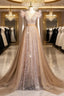 Champagne Gold Sequins Tulle Evening Prom Dress