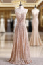 Champagne Gold Seuqins Spaghetti Straps Evening Prom Dress