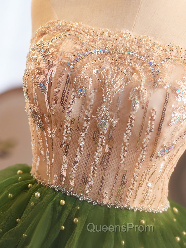 Champagne/Green Tulle Lace Short Evening Prom Dress, Cute Homecoming Dress