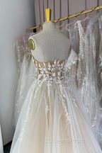 Champagne Lace Long A-Line Evening Prom Dress, Strapless Evening Dress