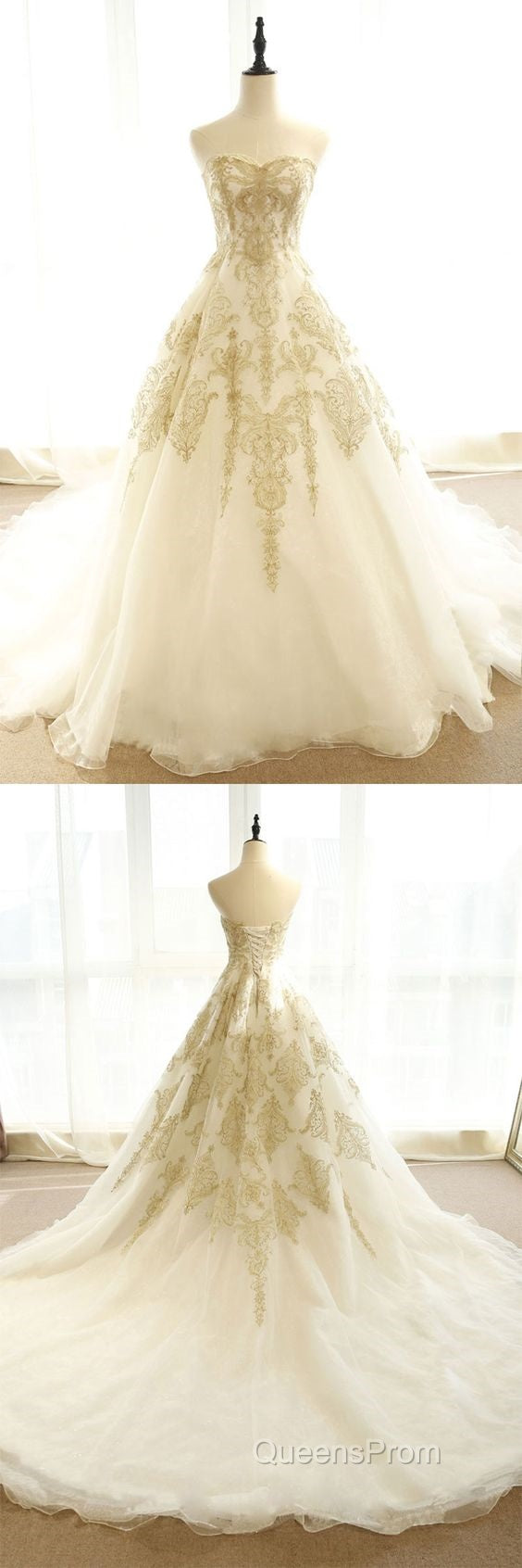 Champagne Lace Long Wedding Dress, Champagne Bridal Dress, Champagne Lace Wedding Evening Prom Gown Secondary image