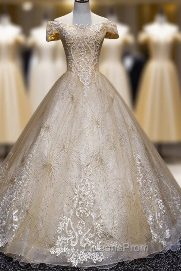 Champagne Lace Off Shoulder Party Dress, Ball Gown Tulle Evening Dress Evening Dress Secondary image