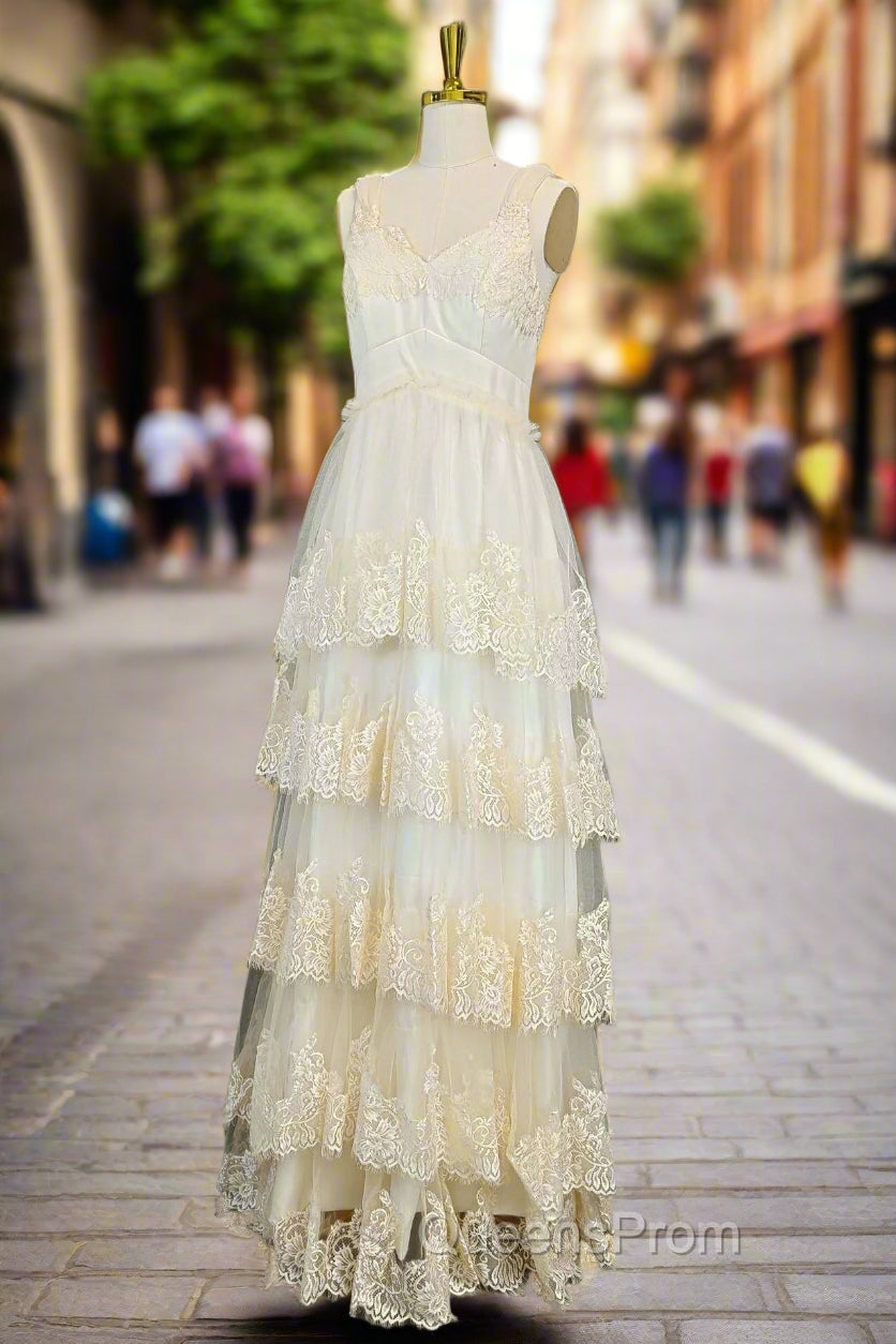 Champagne Lace Evening Prom Dress A-line V-neck Elegant Evening Dress Secondary image