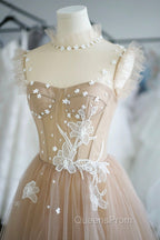 Champagne Lace Short A-Line Evening Prom Dress, Cute Homecoming Party Dress