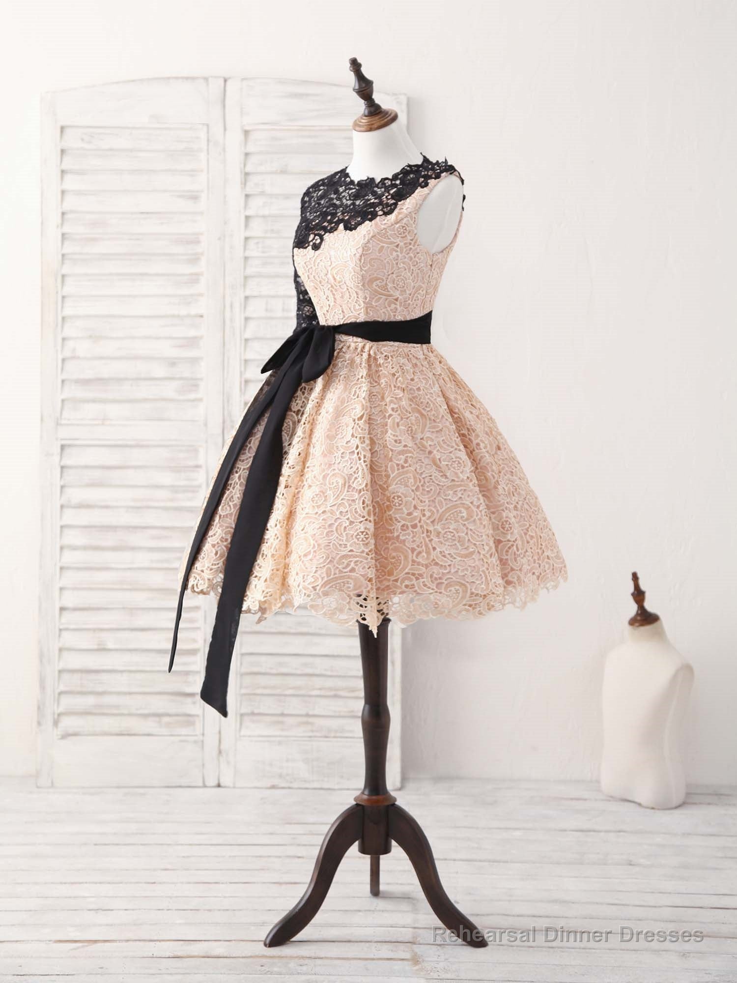 Champagne Lace Short Prom Dress, Champagne Homecoming Dress