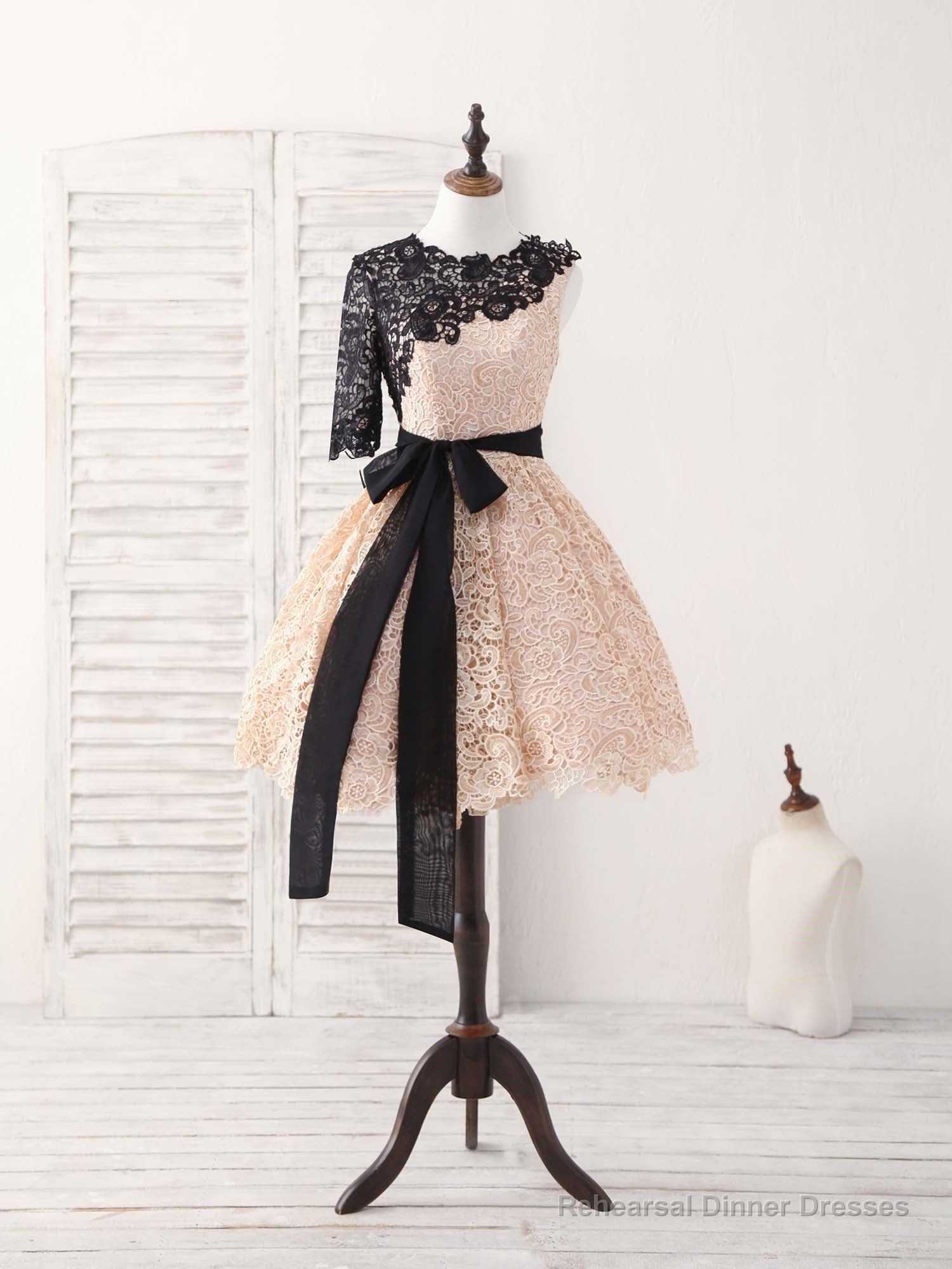 Champagne Lace Short Prom Dress, Champagne Homecoming Dress Main image