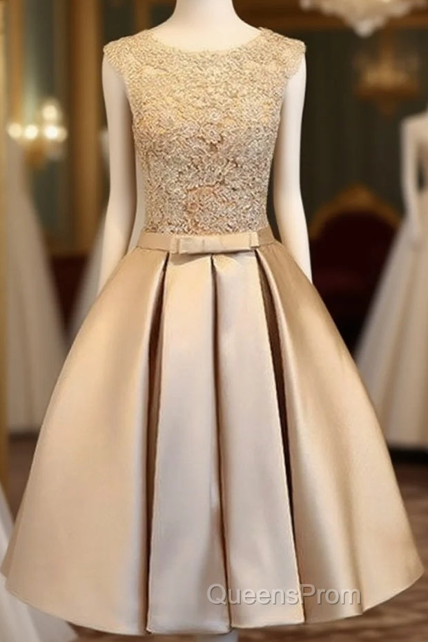 Champagne Lace Short Evening Prom Dress, Cute Homecoming Dress Main image