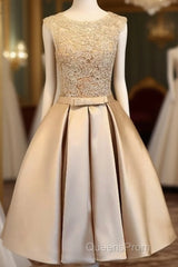 Champagne Lace Short Evening Prom Dress, Cute Homecoming Dress