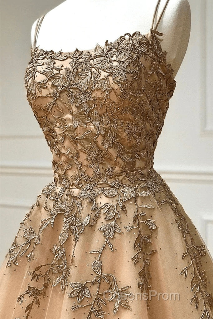 Champagne Lace Tulle Long Evening Prom Dress Formal Evening Dress Ball Gown