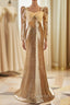 Champagne Mermaid Sequins Long Sleeve Evening Prom Dress