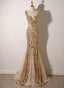 Champagne Mermaid Sequins Straps Long Party Dress, Champagne Classy Prom Dress