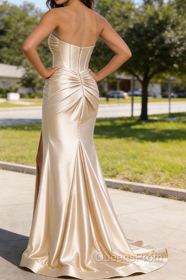 Champagne Mermaid Sweetheart Corset Long Prom Dress with Slit Secondary image
