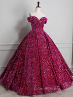 Champagne Off Shoulder Sequin Long Evening Prom Dress, Champagne Evening Dress