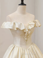 Champagne Off The Shoulder Floor Length Evening Prom Dress, Elegant A-Line Evening Party Dress
