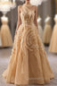 Champagne One Shouder Tulle Evening Prom Dress