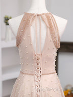 Champagne Pink Long Evening Prom Dress, A Line Tulle Evening Dress Graduation Dress