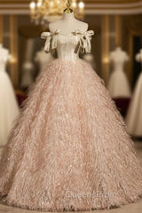 Champagne Pink Off the Shoulder Quinceanera Dress