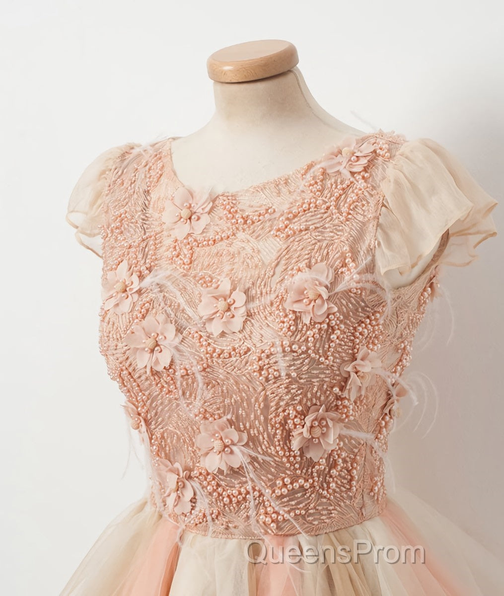 Champagne round neck tulle beads short Evening Prom Dress, homecoming Dress Secondary image