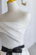 Champagne Satin Long A-Line Evening Prom Dress, Strapless Evening Dress