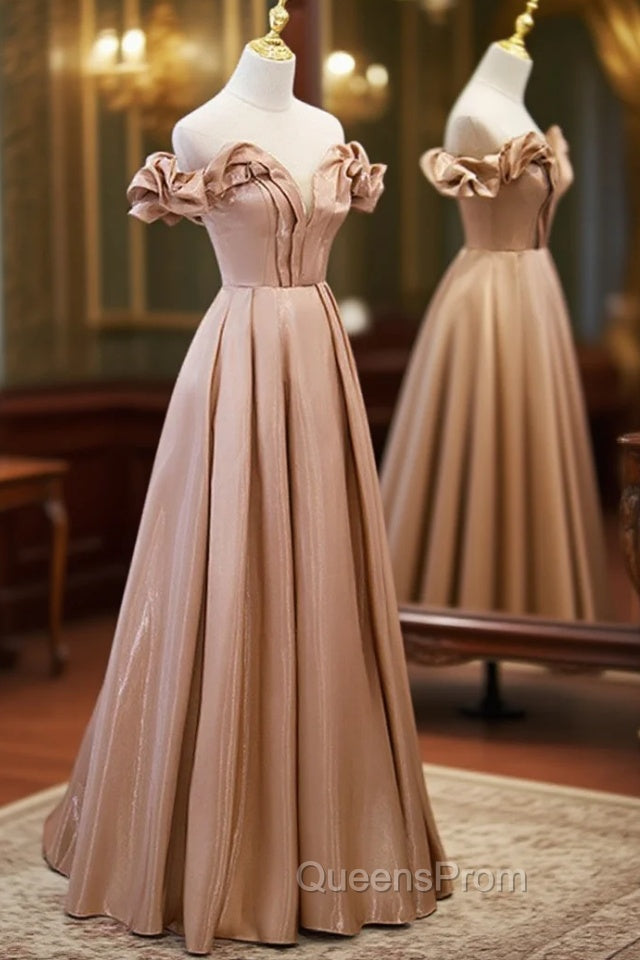 Champagne Satin Long Party Dress Evening Prom Dress, A-line Simple Evening Dress