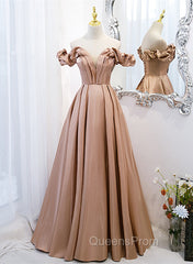 Champagne Satin Long Party Dress Evening Prom Dress, A-line Simple Evening Dress