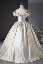 Champagne Satin Long Evening Prom Dress, Beautiful A-Line Evening Party Dress
