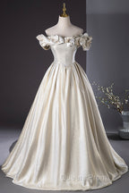 Champagne Satin Long Evening Prom Dress, Beautiful A-Line Evening Party Dress
