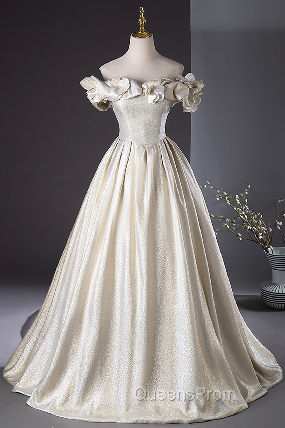 Champagne Satin Long Evening Prom Dress, Beautiful A-Line Evening Party Dress