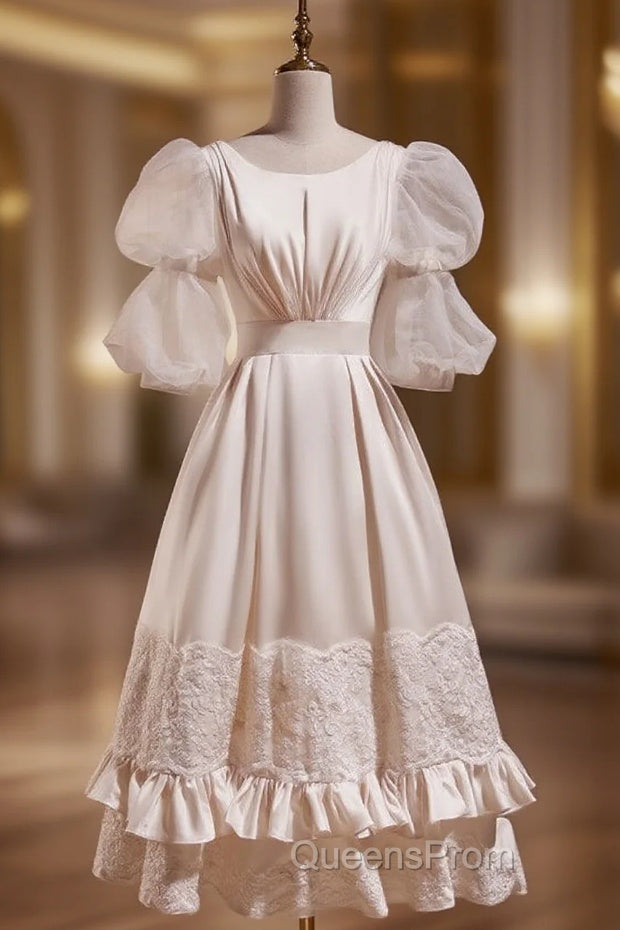 Champagne Satin Long Sleeve High Neck Wedding Dress Main image