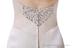 Champagne Satin Mermaid Spaghetti Straps Prom Dresses With Beading