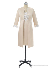 Champagne Satin Mother Of The Bride Dresses Sheath Knee Length With Jacket