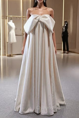 Champagne Satin Strapless Pleats Evening Prom Dress