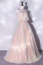 Champagne Sequins Long A-Line Evening Prom Dress, Off the Shoulder Evening Party Dress