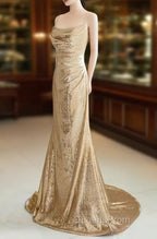 Champagne Sequins Long Evening Prom Dress, Sequins Champagne Evening Dress