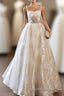 Champagne Spaghetti Strap Tulle Formal Dress, A-Line Sweetheart Neck Evening Party Dress