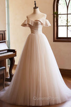 Champagne Spaghetti Straps Floor Length Evening Prom Dress, A-Line Sleeveless Backless Evening Party Dress