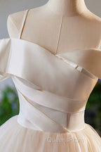 Champagne Spaghetti Straps Knee Length Evening Prom Dress, A-Line Sleeveless Backless Party Dress