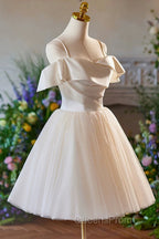 Champagne Spaghetti Straps Knee Length Evening Prom Dress, A-Line Sleeveless Backless Party Dress