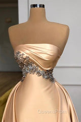 Champagne Strapless Overskirt Evening Prom Dress Long With Crystals