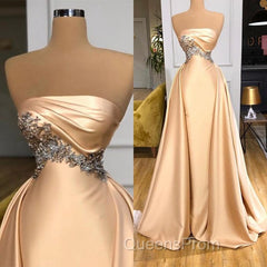 Champagne Strapless Overskirt Evening Prom Dress Long With Crystals