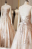 Champagne Sweetheart Lace Applique Long Evening Prom Dress, Champagne Evening Dress
