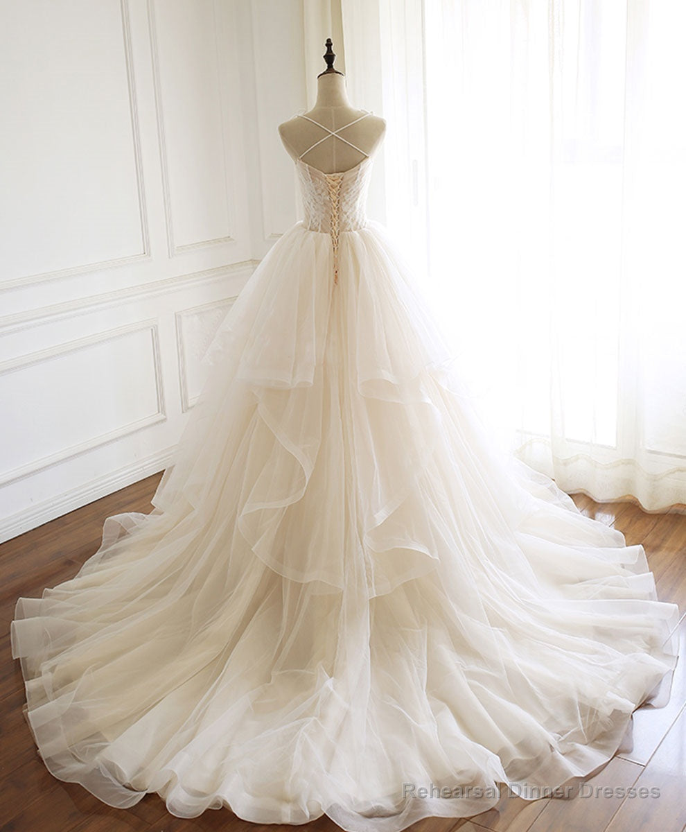 Champagne Sweetheart Lace Tulle Long Prom Gown Lace Evening Gown Secondary image