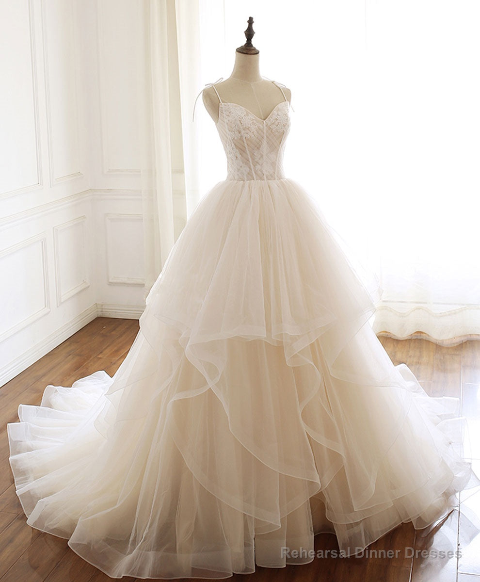 Champagne Sweetheart Lace Tulle Long Prom Gown Lace Evening Gown Main image