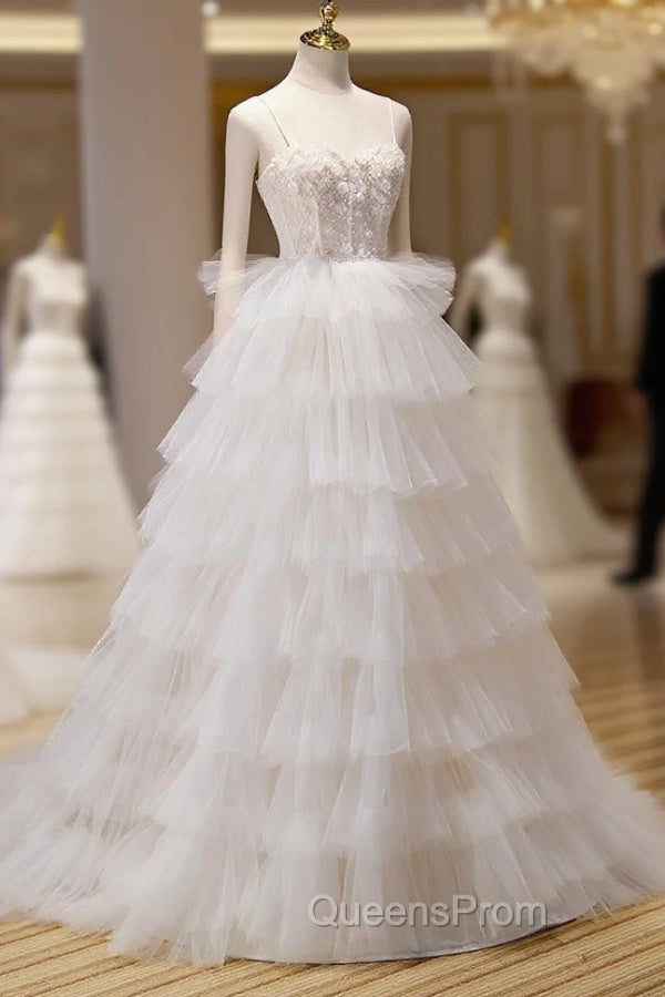 Champagne Sweetheart Layers Princess Dress, Spaghetti Straps Tulle Evening Gown