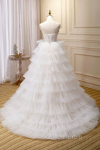 Champagne Sweetheart Layers Princess Dress, Spaghetti Straps Tulle Evening Gown